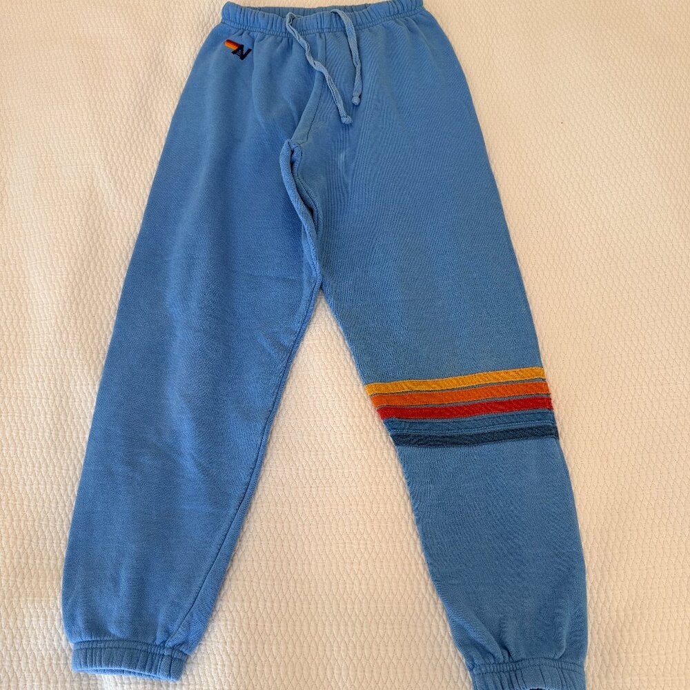 Aviator Nation Rainbow Stripe Sweatpants XS Blue Retro Sweat Joggers Made in USA